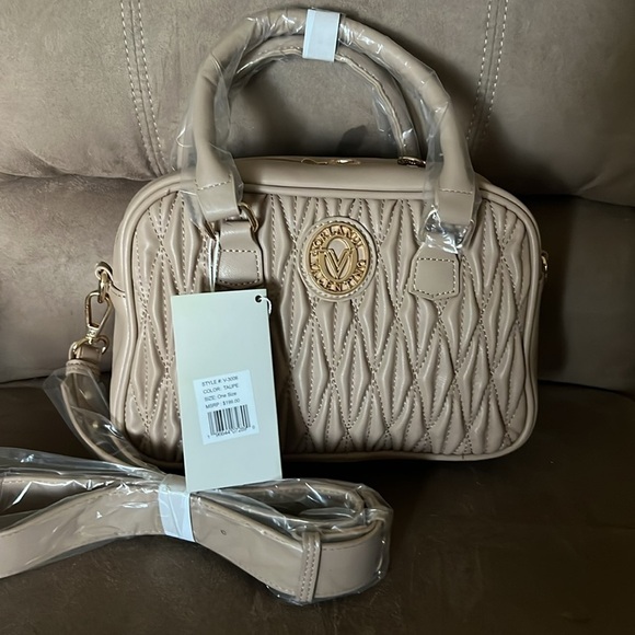 Valentino Orlandi Taupe Quilted Satchel Handbag w/ Gold Logo – New w/ Tags - Picture 2 of 2